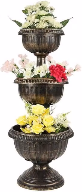 SPETLEK 3 Tier Metal Garden Planter in Bronze and Multicolour, W/D/H: 44.0 x 99.0 x 3.0 cm