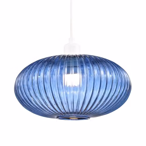 Happy Homewares Modern Oval Ribbed Glass Pendant Lamp Shade in Blue and Green, W: 30 cm, H: 17 cm – 1