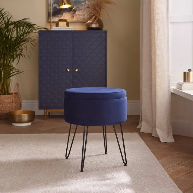 GFW Avery Soft Velvet Cylindrical Stool in Blue