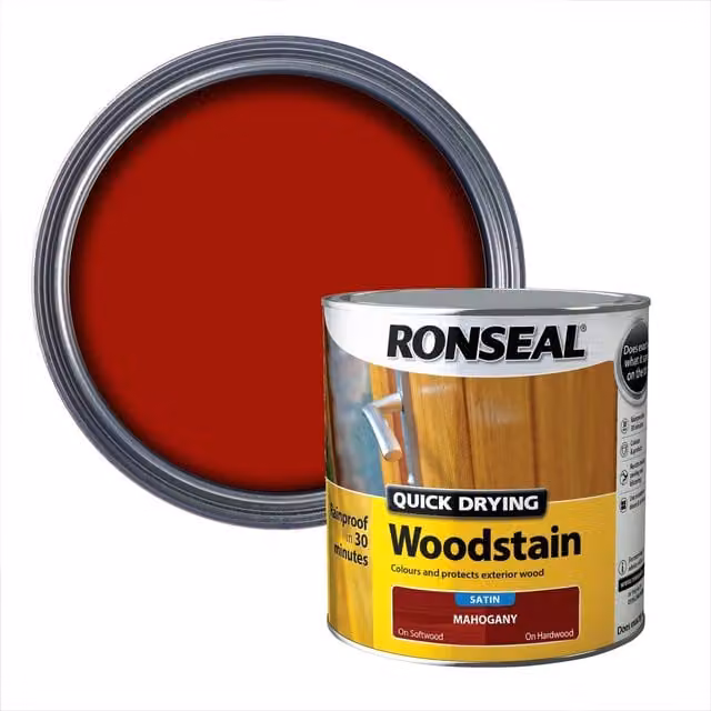 Ronseal Water Based Quick Drying Woodstain in Satin Mahogany Brown, 2.5 l