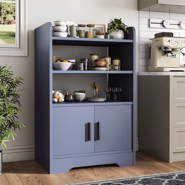 Livingandhome Modern Grey Matt MDF Kitchen Base Unit with Double Hinged Doors and Internal Shelves
