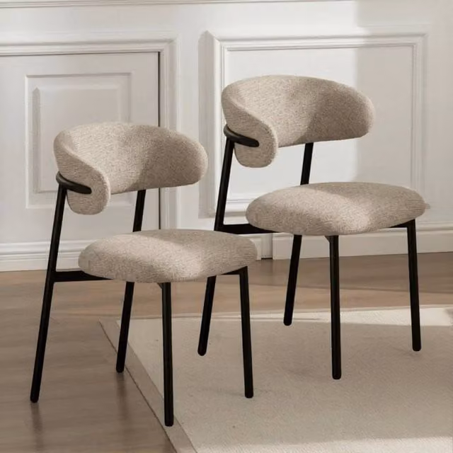 SPETLEK Set of 2 Modern Beige Fabric and Metal Dining Chairs