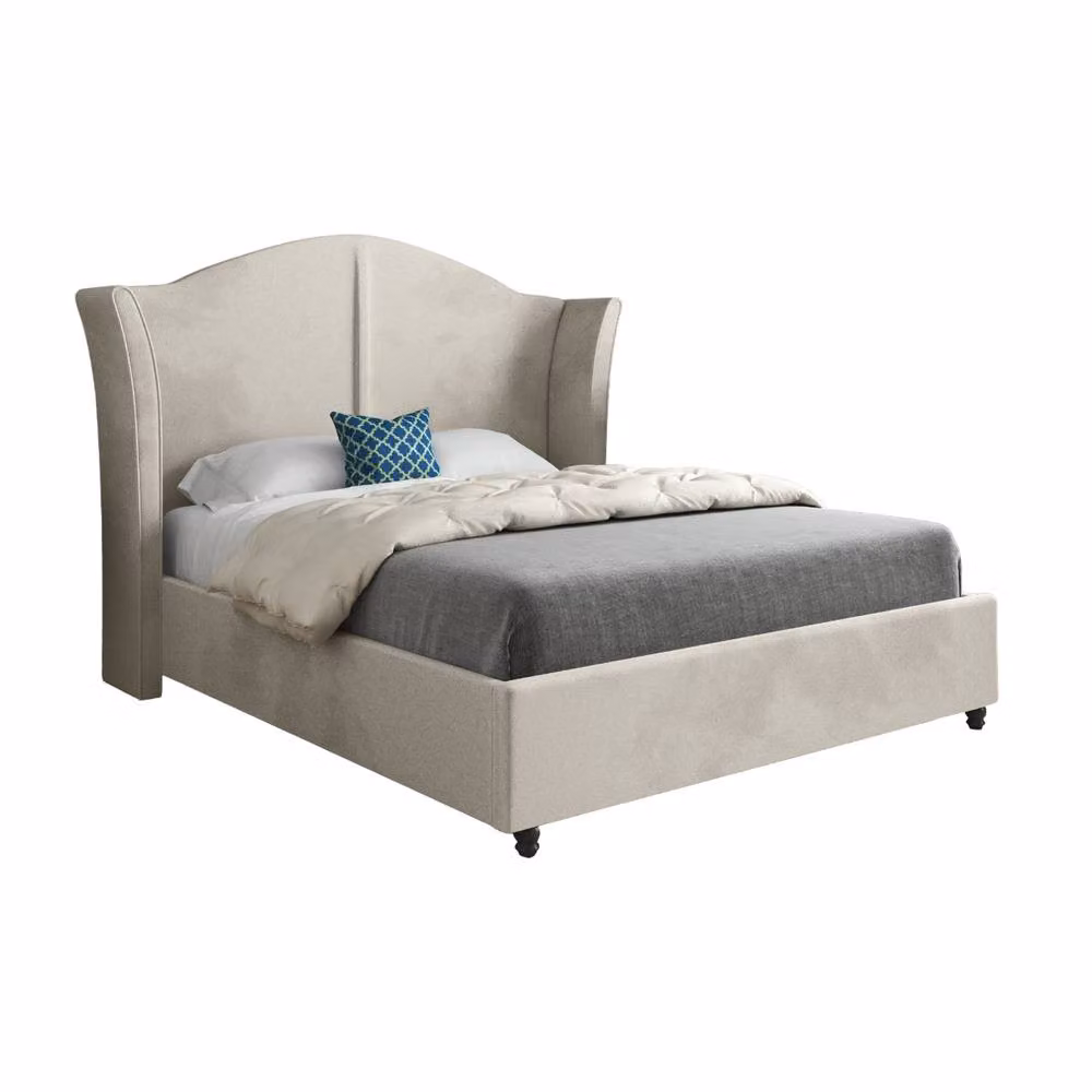 KDMD Wilsden Curved Winged Upholstered Designer Bed Frame in Beige Soft Velvet, Size: Double (140 x 200 cm) – 2