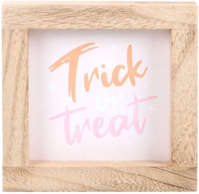Something Different Trick Or Treat Halloween Wooden Framed Plaque in Sand and Beige, W/H: 15.0 x 15.0 cm