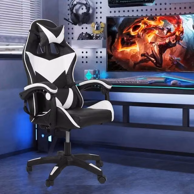 EONLION Black Synthetic Leather Gaming Chair for Adults with Armrests and Headrest – 1