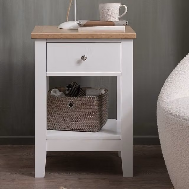 Noa and Nani Modern White and Oak Wood Bedside Table