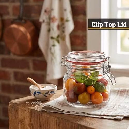 Orsina Transparent Glass Storage Jar with Stainless Steel Clip Lid, 500ml – 2
