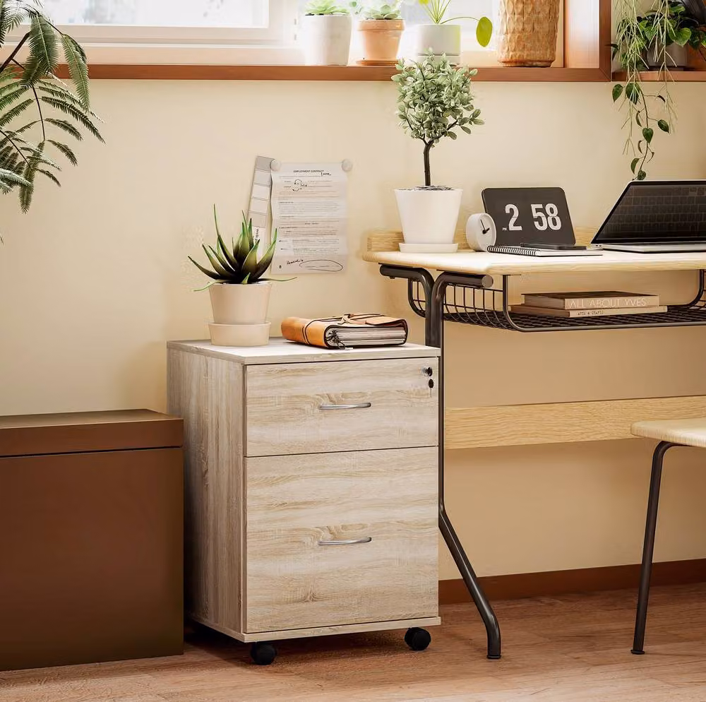 STILVORA Two-Drawer Filing Cabinet with Castors in Light Oak Brown – 2