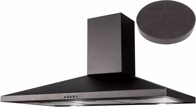 SIA Black Metal Wall Mounted Chimney Cooker Hood with Activated Carbon Filter, W: 100 cm – 1