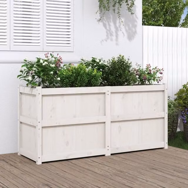Berkfield Home White Rustic Solid Wood Pine Garden Planter W/D/H: 150 x 50 x 70 cm – 1