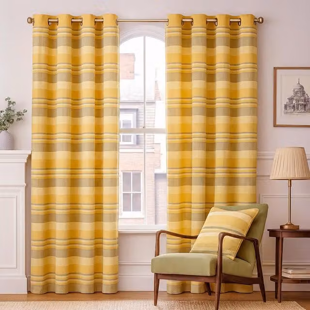 Homescapes Morocco Striped Cotton Curtain Pair, Yellow, Width: 228 cm, Height: 228 cm