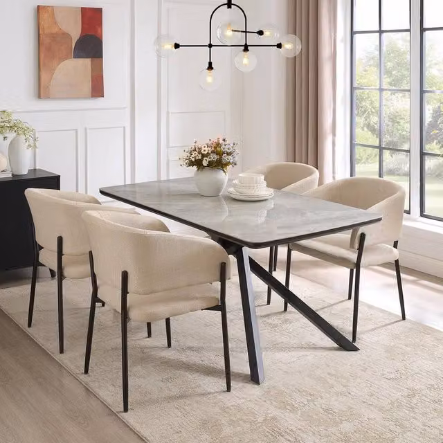 Spinningfield Atherton Rectangular 6 Seater Ceramic Marble Effect Dining Table in Grey and Black, W/D/H: 160 x 90 x 75 cm
