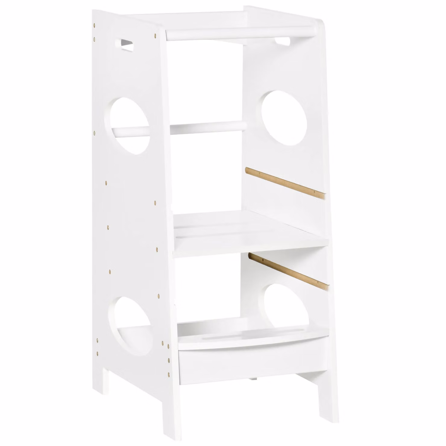 HOMCOM Kids Adjustable Standing Tower Step Stool with Safety Rail in White – 2