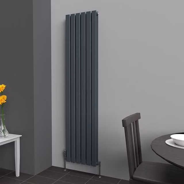 Lux Heat Flat Coloured Vertical Double Radiator, Slate Grey, H 180 cm x W 42 cm