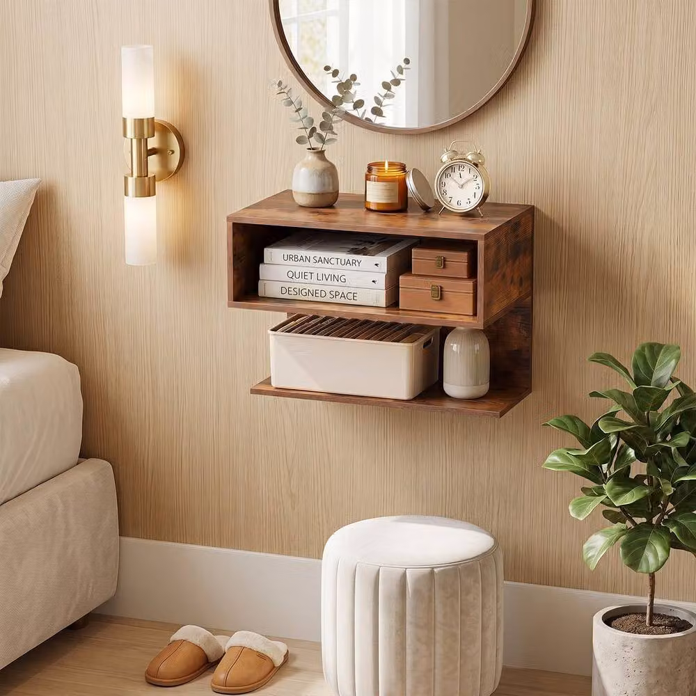 KORVIXA Brown Floating Nightstand Wall Mounted Bedside Table – 3