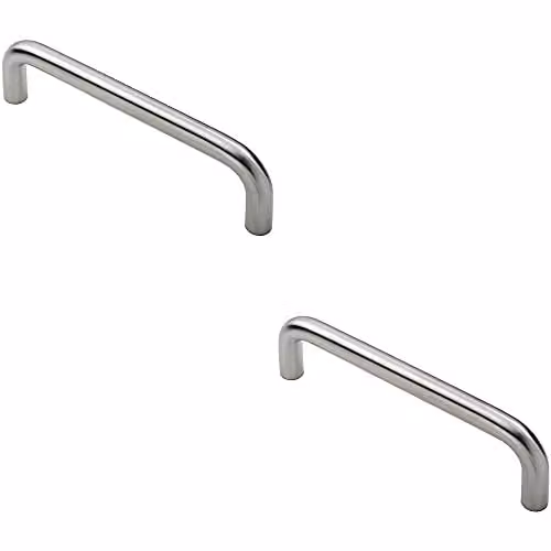 Loops 2 Pack Round D Bar Pull Handles in Brushed Silver Stainless Steel, Fixing Centres: 225 mm