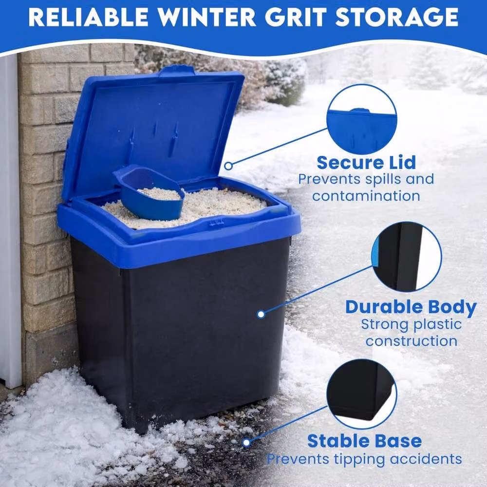 SPETLEK Blue Plastic Salt and Grit Storage Bin with Lid – 4