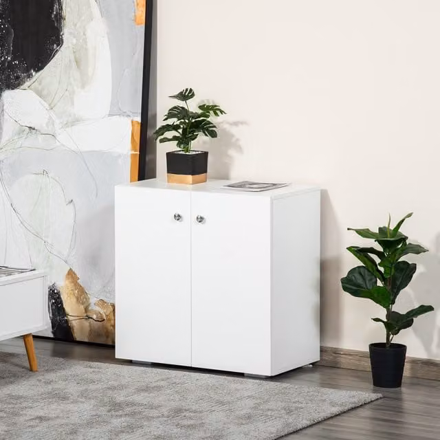 HOMCOM Modern White Freestanding Wooden Storage Cabinet with Hinged Doors and Internal Shelves