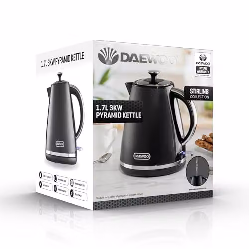 Daewoo Stirling Pyramid Kettle, 1.7 Litre, Black – 4