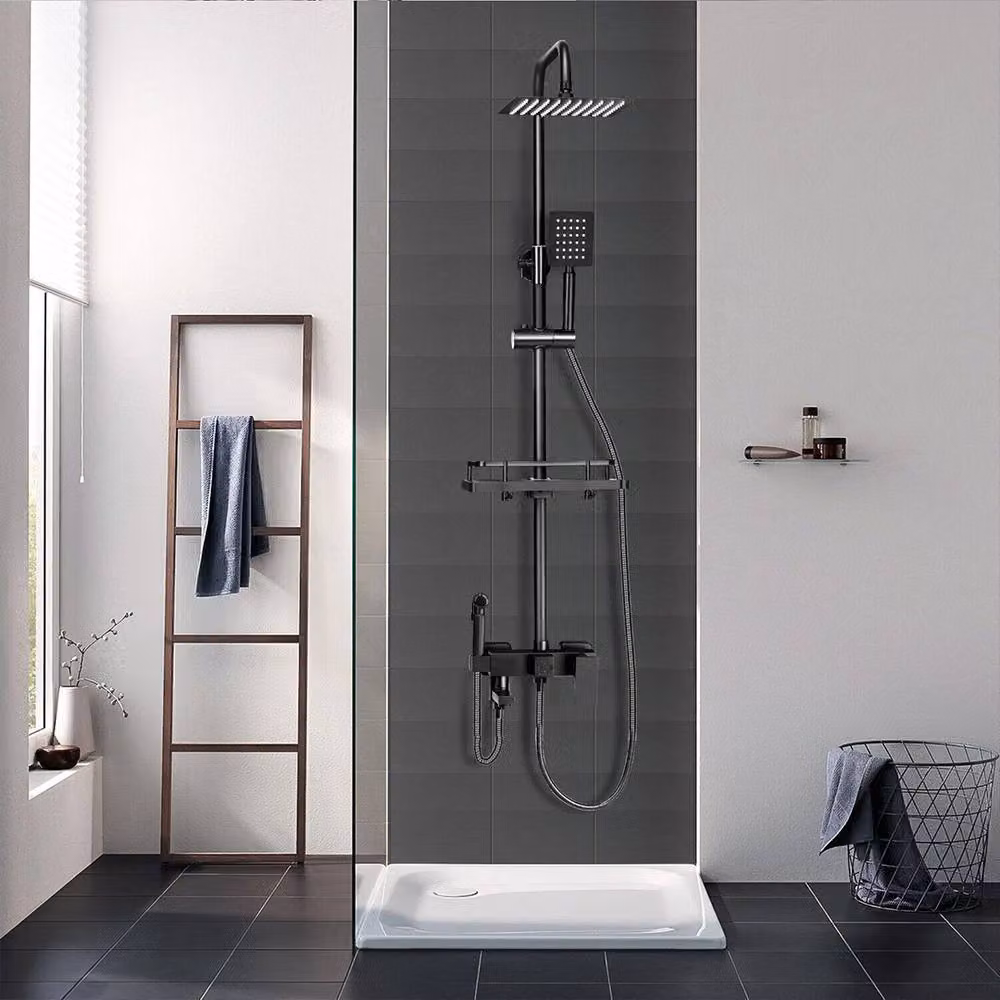 Ventryn Thermostatic Exposed Shower Mixer Twin Head Bar Set in Matt Black – 5