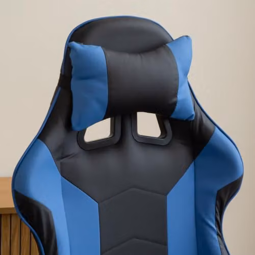 Samuel Alexander Blue Faux Leather Ergonomic Gaming Chair with Headrest and Foot Ring – 3