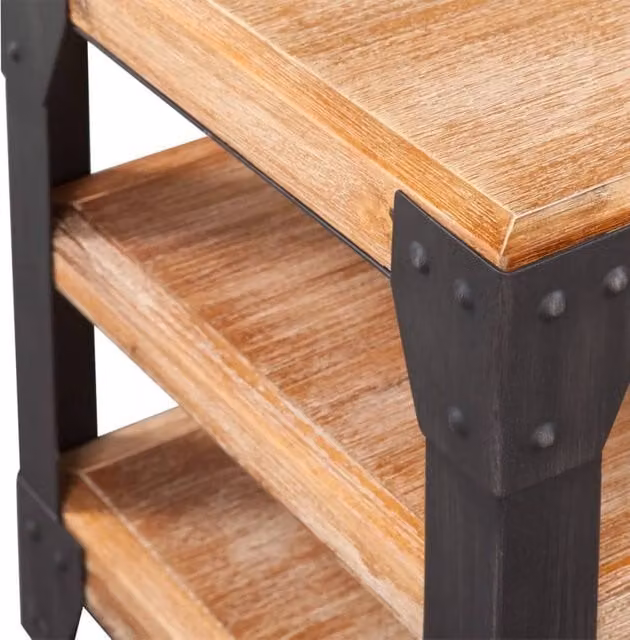 Berkfield Home Industrial TV Stand in Brown Acacia Wood and Black Metal, W/D/H: 140 x 40 x 45 cm – 1