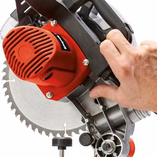 Einhell Red 1600W Compound Mitre Saw with 5000rpm Cutting Speed and +/-45° Mitre Capability – 7