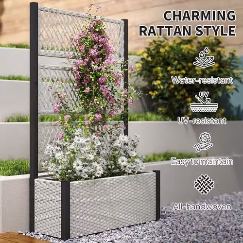 Outsunny Garden Planter Box with Trellis in Grey, W/D/H: 90 x 35 x 148 cm – 6
