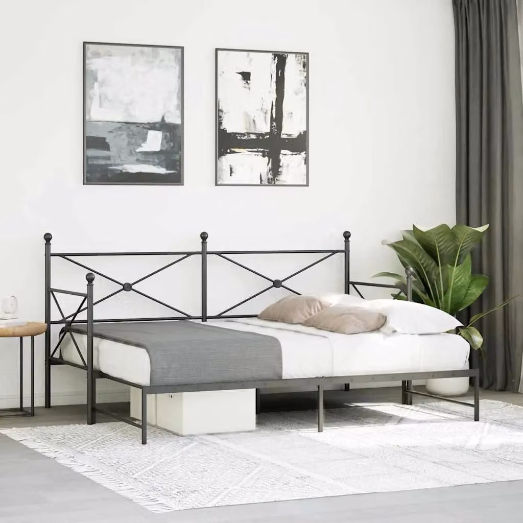 Berkfield Home Modern Metal Daybed with Trundle in Black, W/D/H: 90 x 200 cm – 2