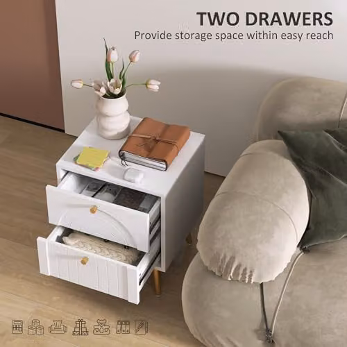 HOMCOM Set of 2 Modern Bedside Cabinets in White and Gold, W/D/H: 40 x 35 x 50 cm – 3