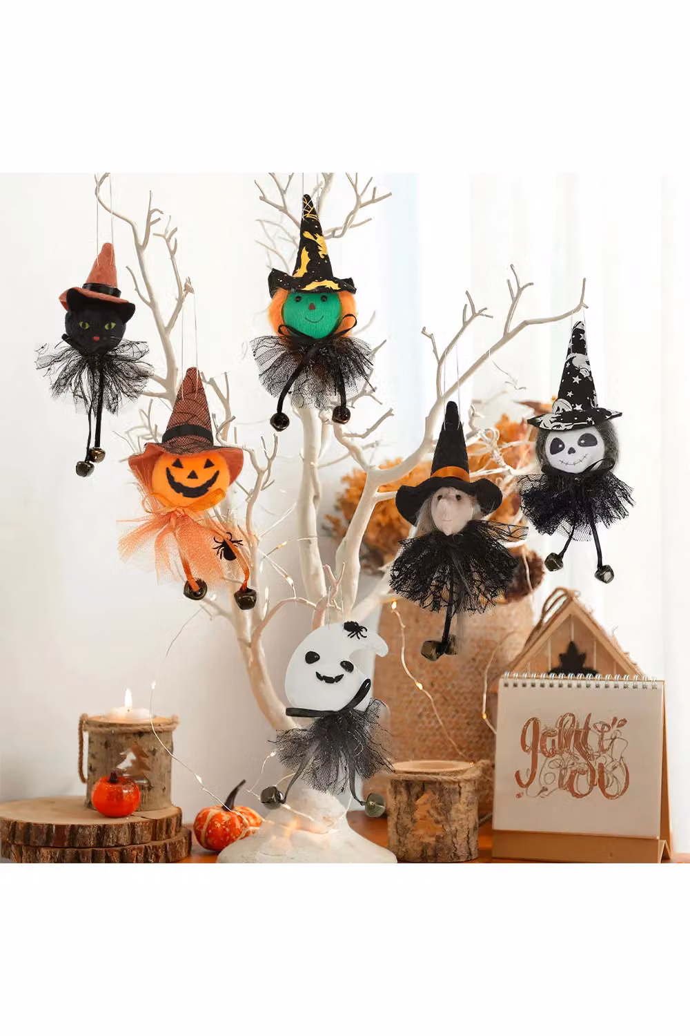 Living and Home 6-Piece Halloween Hanging Fabric Decoration Set with Ghost, Pumpkin, Witch and Black Cat Ornaments – 2