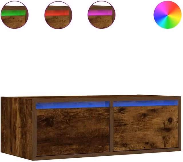 Berkfield Home Modern TV Cabinet with LED Lights in Smoked Oak Brown, W: 75 cm, D: 25 cm, H: 25 cm – 1