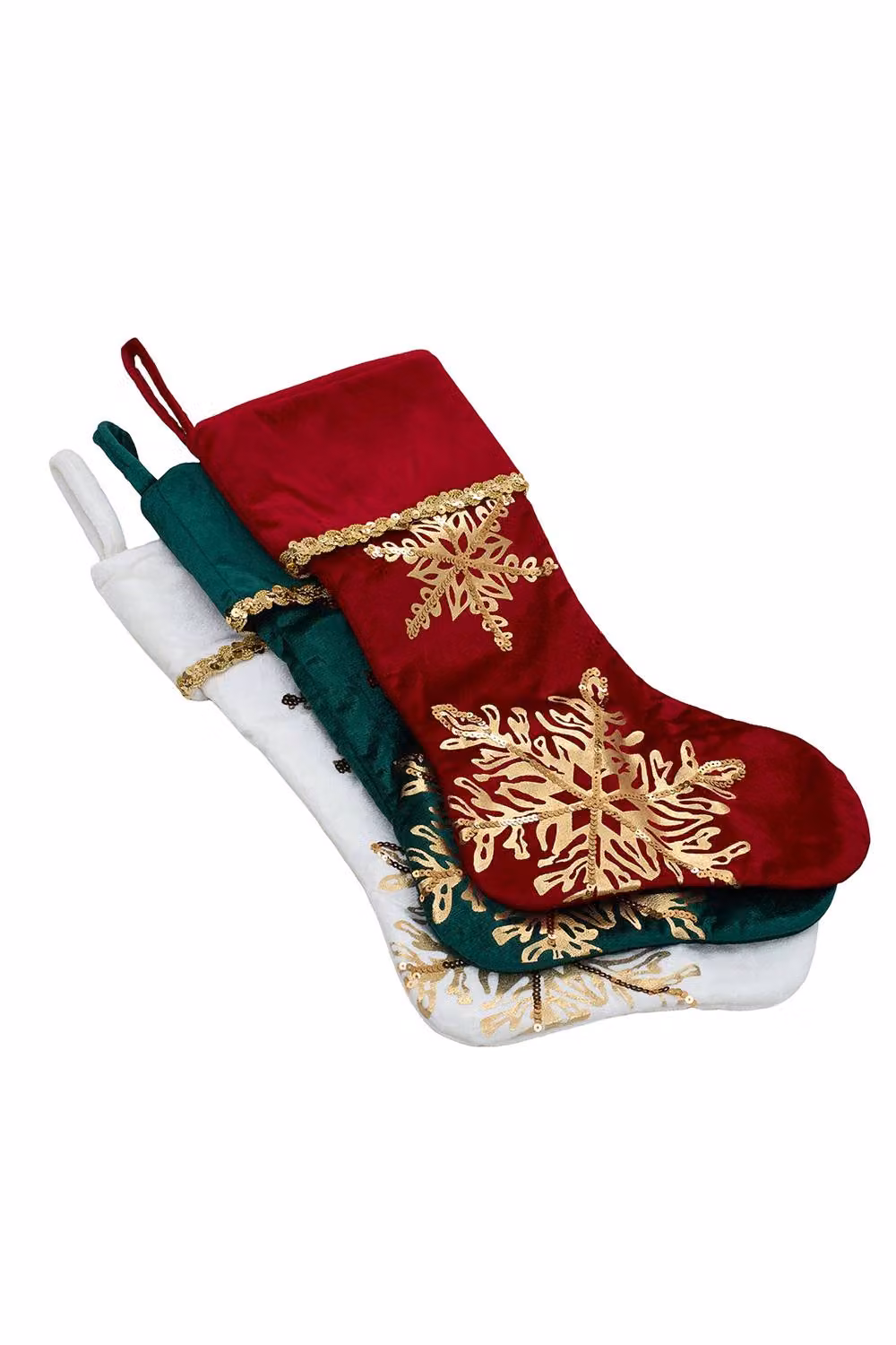 Living and Home 3-Pack Snowflake Christmas Stockings in White, Red, Green and Gold – 4