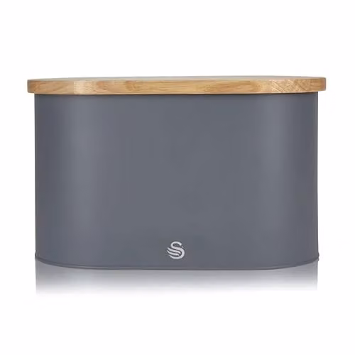 Swan Nordic Scandi Bread Bin with Bamboo Cutting Board Lid, Grey, Metal and Bamboo, W/D/H: 34.5 x 18.5 x 16.5 cm – 1