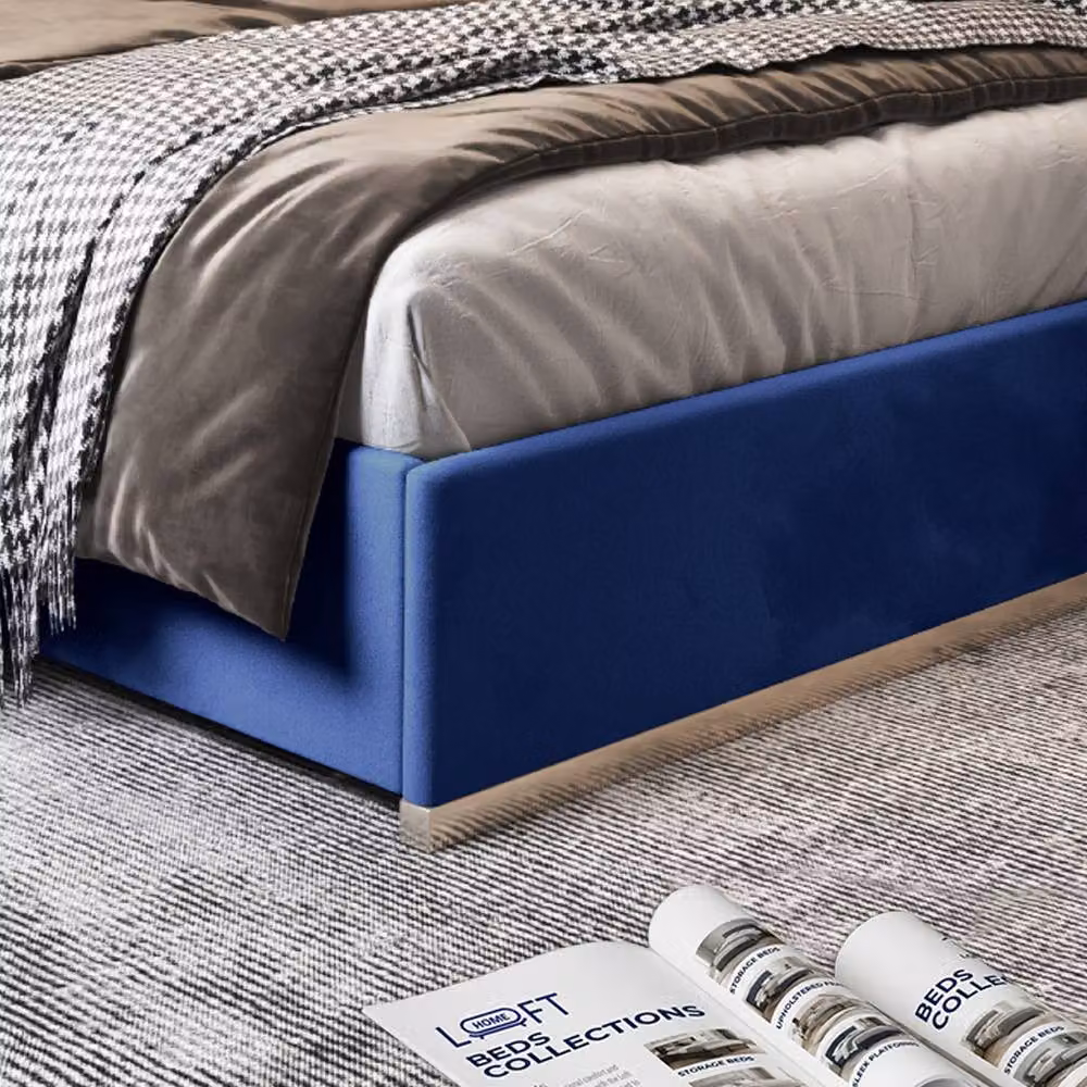 KDMD Horringer Single Designer Bed Frame in Blue Soft Velvet and Metal – 5