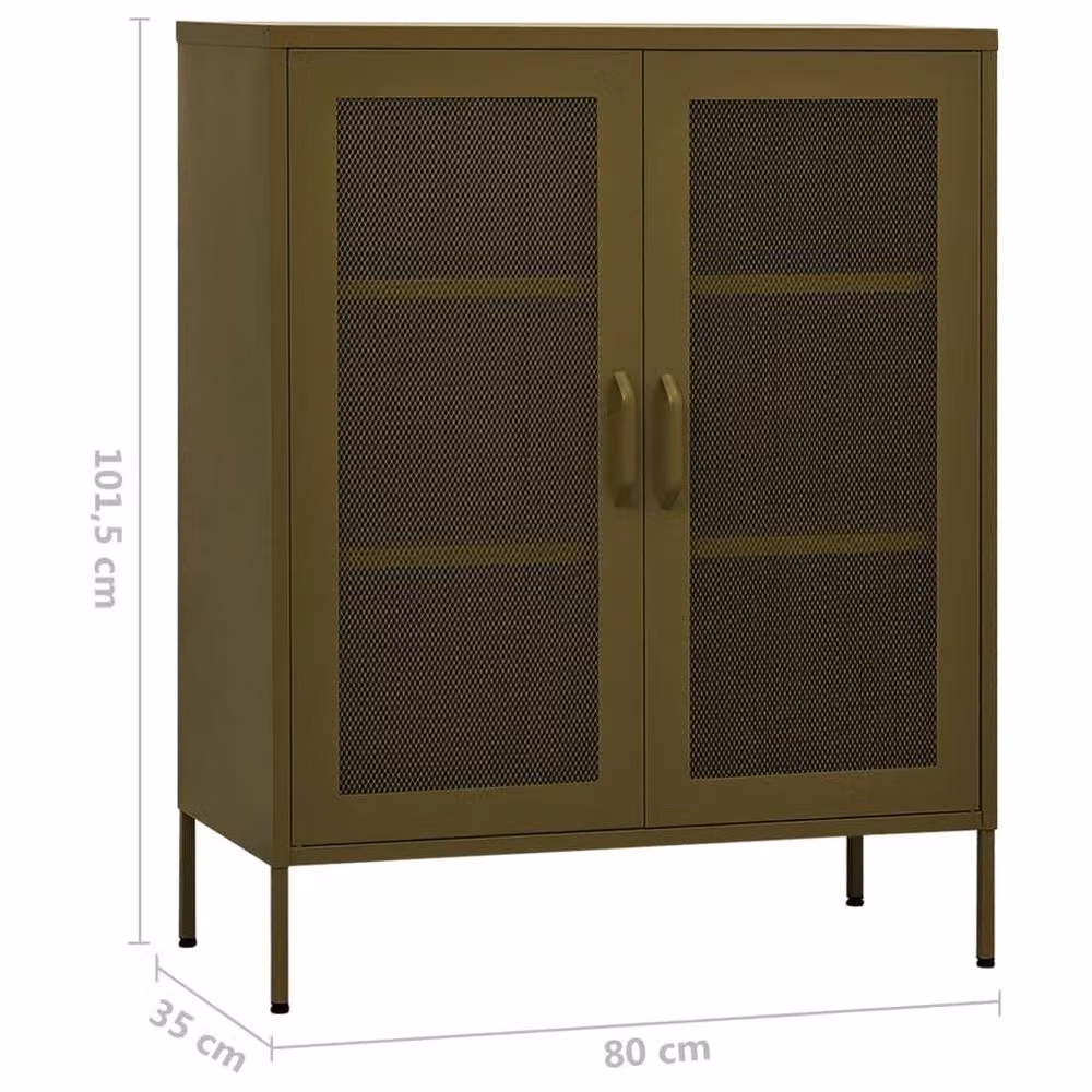 Berkfield Home Industrial Metal Storage Cabinet with Glass Doors, Green, W: 80 cm, D: 35 cm, H: 101.5 cm – 4