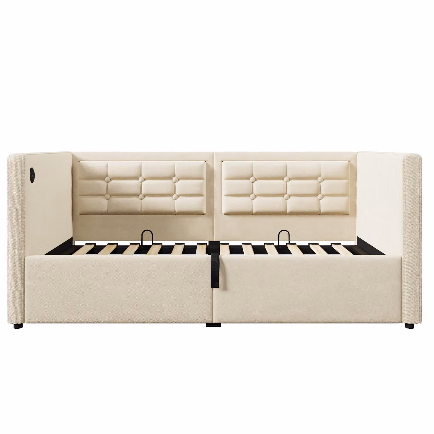 Aosom UK Beige Upholstered Single Sofa Bed with USB Charging and Under-bed Storage, W/D/H: 106 x 190 x 75 cm – 2