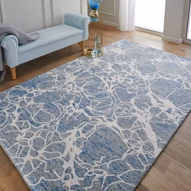 The Rug Shop UK Blue Modern Abstract Wool and Cotton Hand-Tufted Rug, W: 200 cm, D: 280 cm – 1