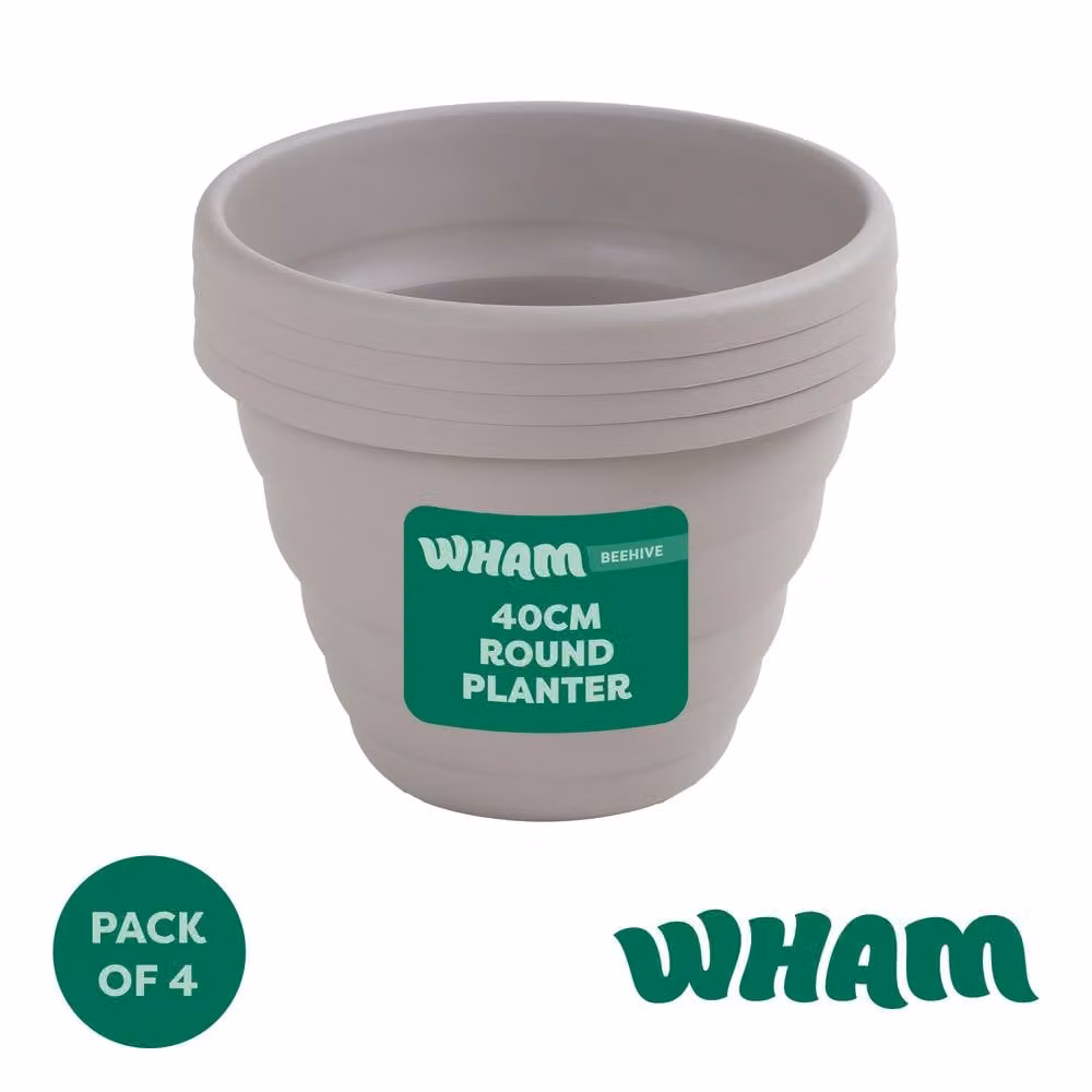 Wham Beehive Round Plastic Garden Planters, Pack of 4, Beige, Diameter: 40 cm – 2
