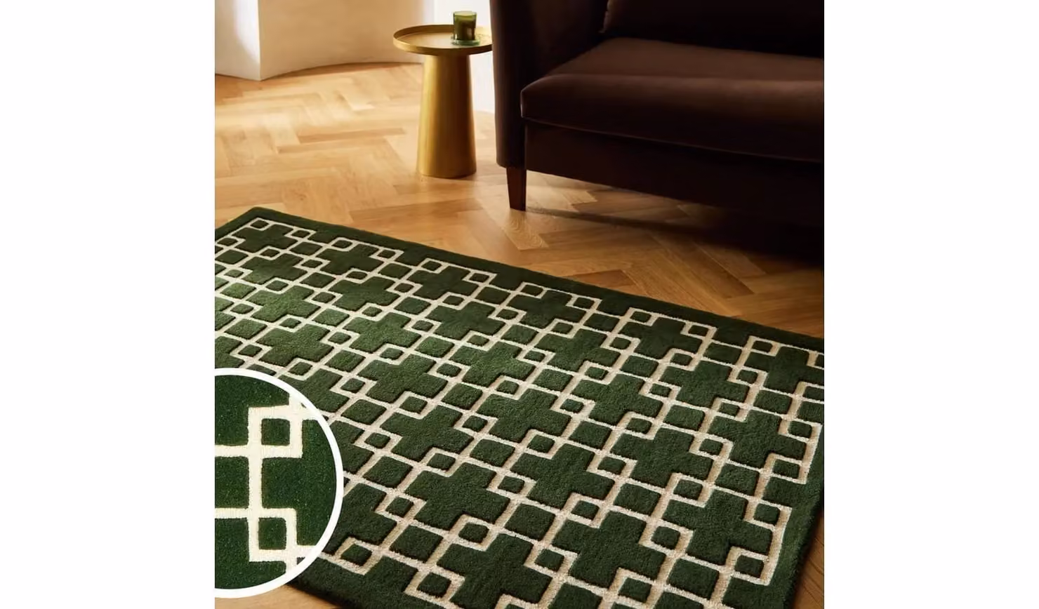 Luxe Chain Green Wool Cut Pile Geometric Patterned Rug W: 120 cm, L: 170 cm
