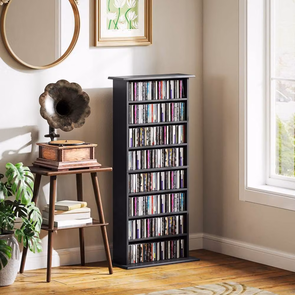 Wyld Haus Kael Black CD Storage Unit with 8 Media Compartments and Adjustable Shelves, H 126.3 cm x W 58 cm x D 24 cm – 4