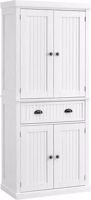 ERGOVEXA White Kitchen Storage Cabinet with Internal Drawers and Adjustable Shelves, H: 183.0 cm, W: 76.2 cm, D: 40.2 cm – 1