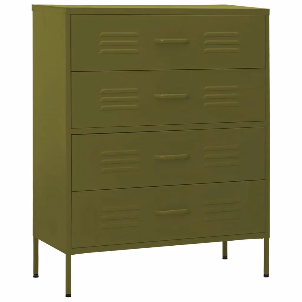 Berkfield Home Industrial Metal Chest of Drawers in Olive Green, W: 80 cm, D: 35 cm, H: 101.5 cm – 2