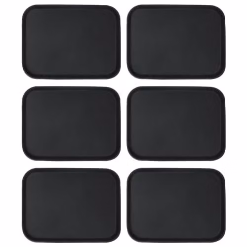 Argon Tableware Black Rectangular Non-Slip Rubberised Serving Trays, Pack of 6, W: 41 cm, D: 30.5 cm