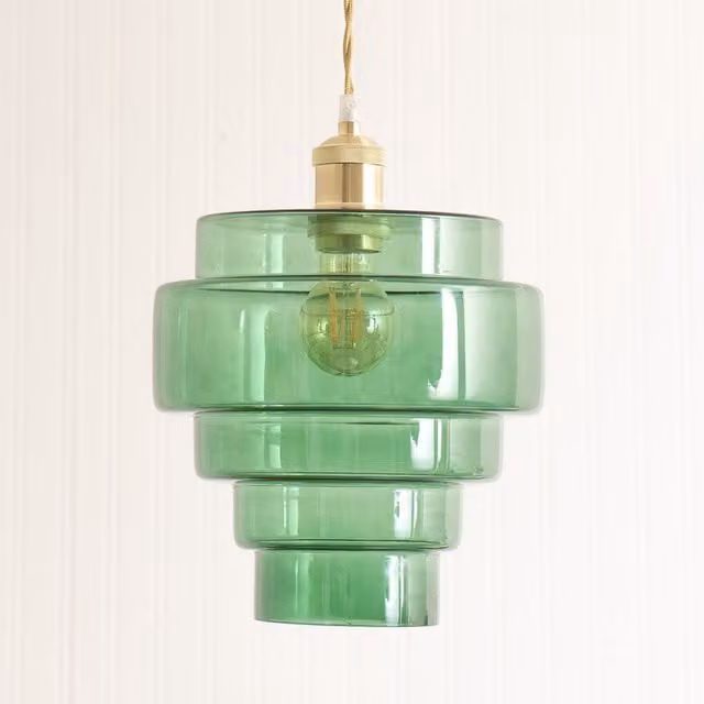 ValueLights Lane 5 Tier Layered Glass Easy Fit Ceiling Light Shade and LED Bulb in Green Transparent