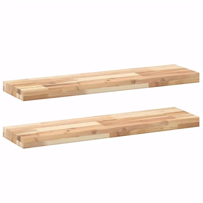 Berkfield Home Set of 2 Floating Wall Mounted Shelves in Brown Untreated Solid Acacia Wood, W/D/H: 80 x 20 x 4 cm