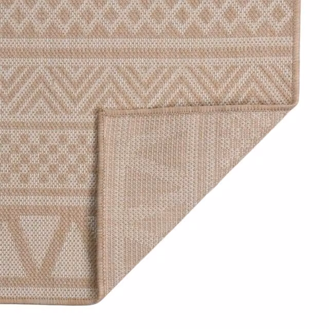 Berkfield Home Outdoor Flatweave Rug, Brown Stripes in Beige, W/D/H: 140 x 200 cm