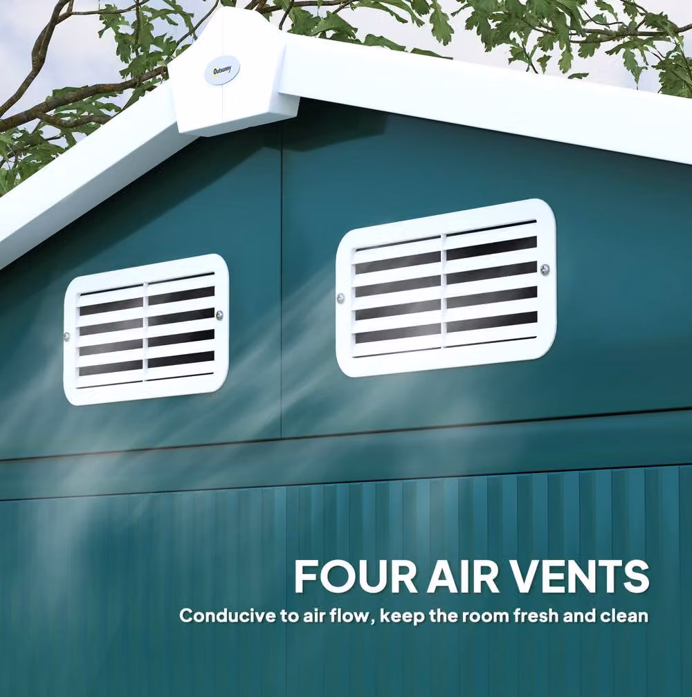 STILVORA Green Steel Garden Shed with Double Sliding Doors, W/D/H: 213 x 122 x 194 cm – 5