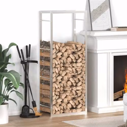 vidaXL Stainless Steel Firewood Rack, Silver, W/D/H: 50 x 28 x 132 cm – 2