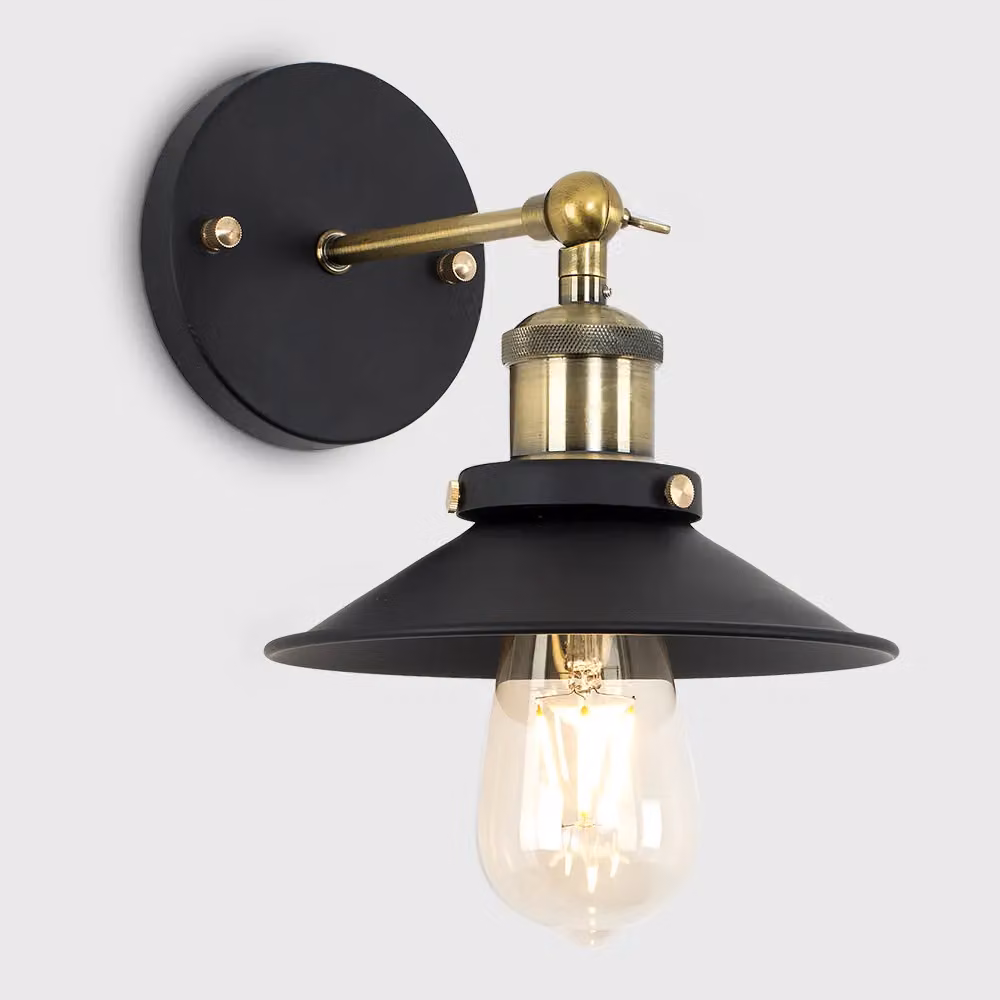 ValueLights Pair of Gold and Black Industrial Metal Indoor Wall Lanterns – 3